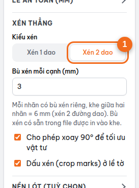 Bước dàn trang tự chọn "Xén 2 dao" theo bù xén đã tạo