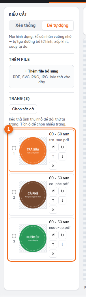 Các trang của file hiện ở cột trái; bấm vào ảnh thu nhỏ để chọn trang