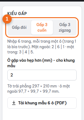 Mục "Kiểu gấp": gấp đôi, gấp 3 cuốn, gấp 3 zigzag